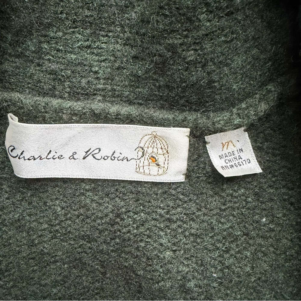 Charlie & Robin Vintage 90s Women’s Anthropologie Green 100% Wool Cardigan Sz M - Picture 5 of 5